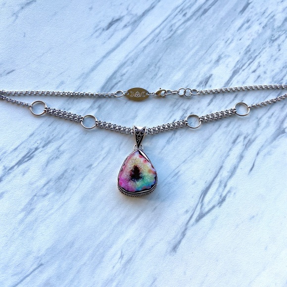 925 silver Rainbow solar quartz + steel necklace - Picture 6 of 8